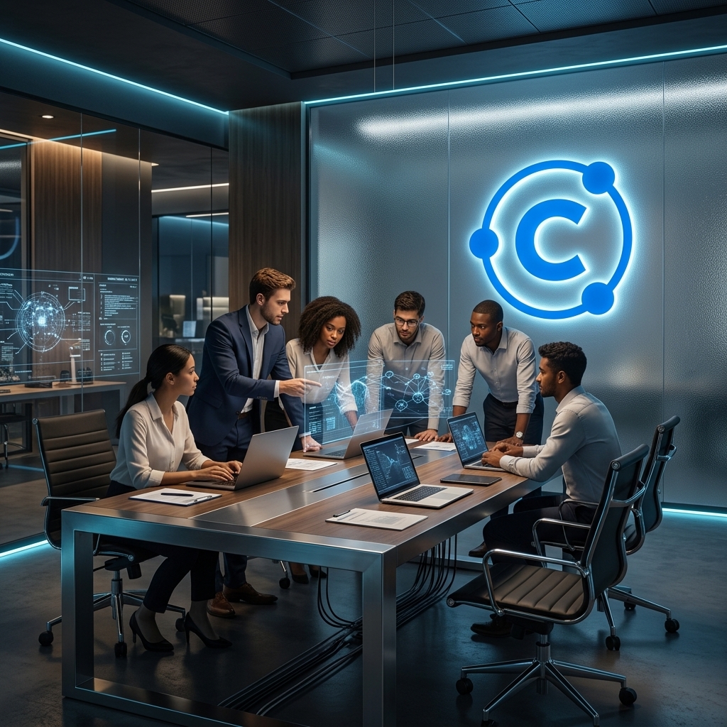 Equipe de alta performance da Centralizer trabalhando no escritório high-tech